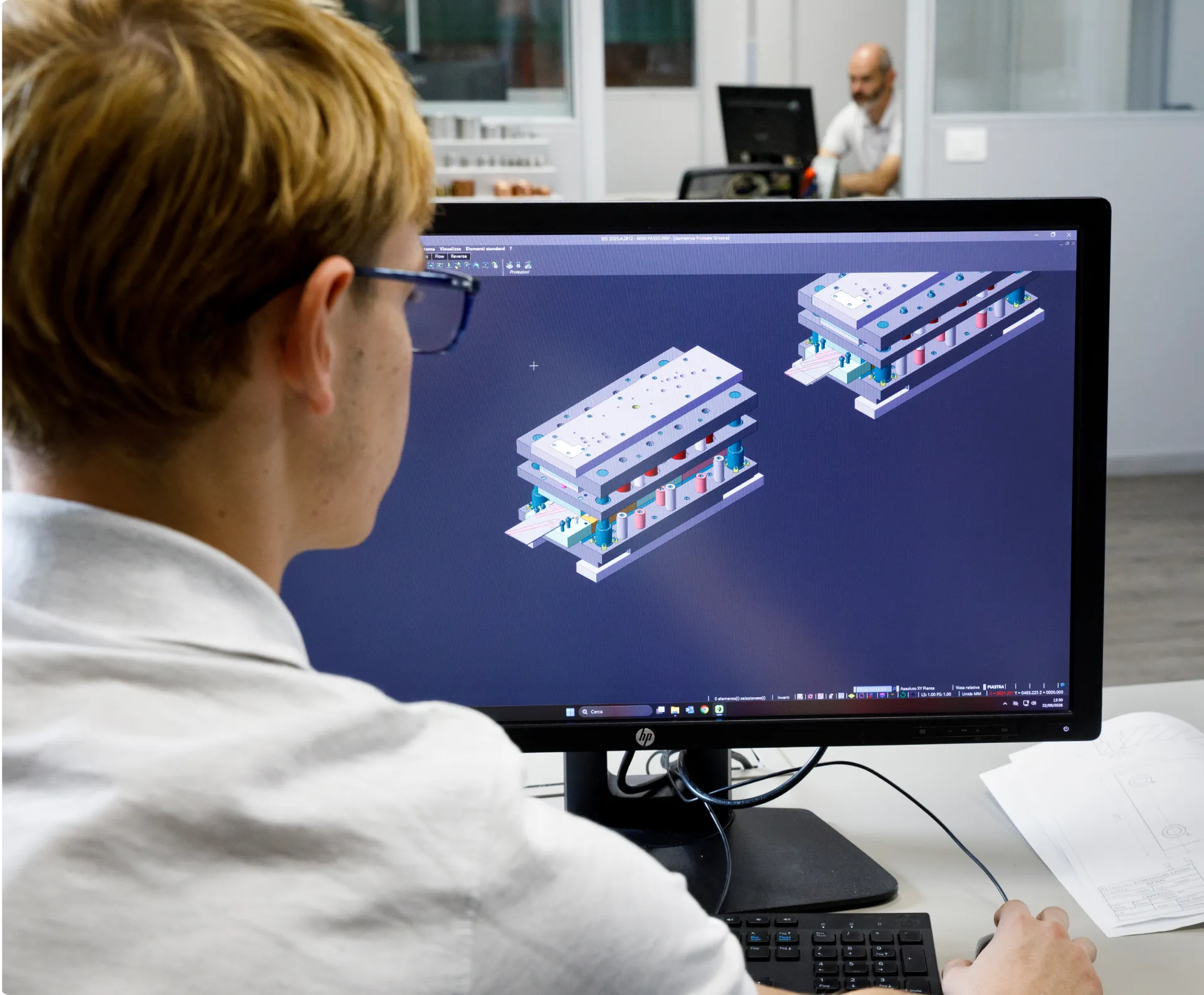 CAD design of a metalworking die in the Sifral technical office in Lumezzane